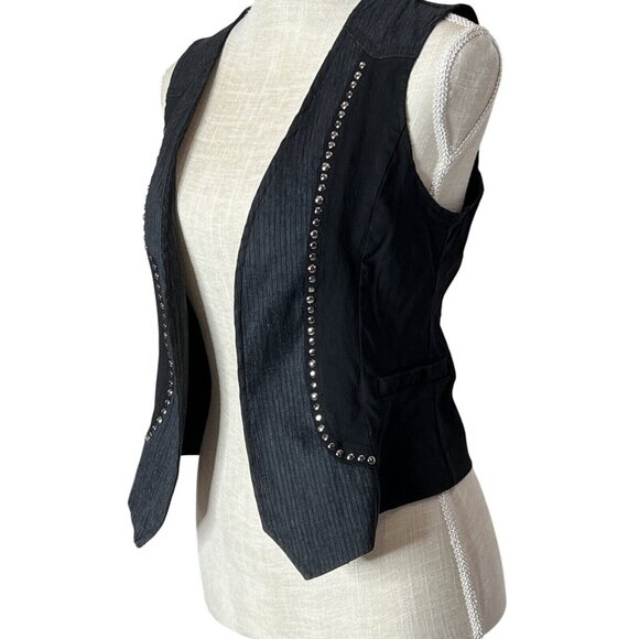 Michel Black Studded Sleeveless Vest Women L Textured Design - Picture 2 of 5